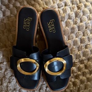 Franco Sarto Black Sandals with Gold Accents